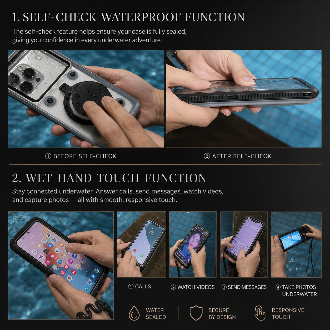 Premium iPhone Case IP68 Waterproof Protective Cover Full Body Shockproof Vacuum Seal Underwater Protection
