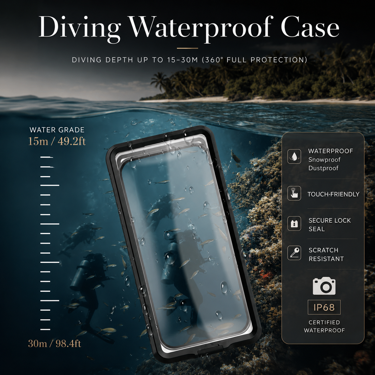 Premium iPhone Case IP68 Waterproof Protective Cover Full Body Shockproof Vacuum Seal Underwater Protection