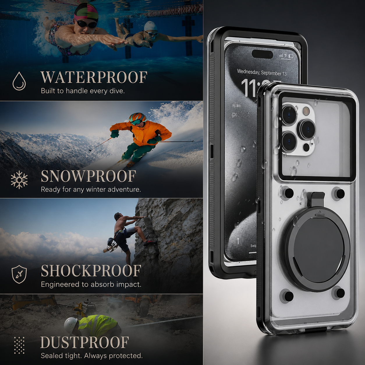 Premium iPhone Case IP68 Waterproof Protective Cover Full Body Shockproof Vacuum Seal Underwater Protection
