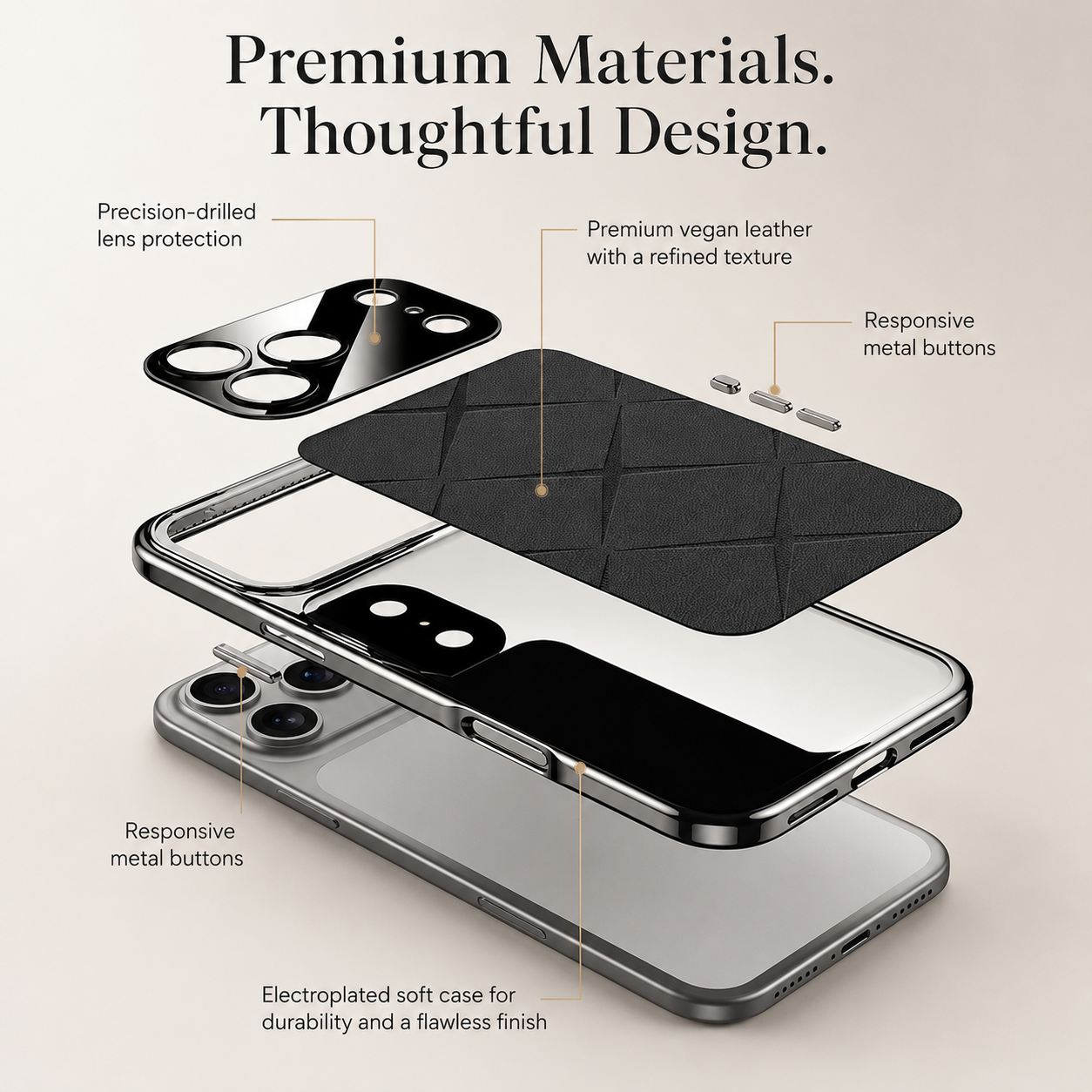 Premium iPhone Case Leather Plating Bumper Cover Shockproof Camera Protection Luxury Protective Case