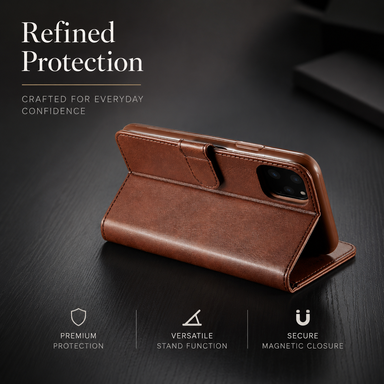 Premium iPhone Case Leather Wallet Flip Cover Card Slot Magnetic Closure Full Body Protection