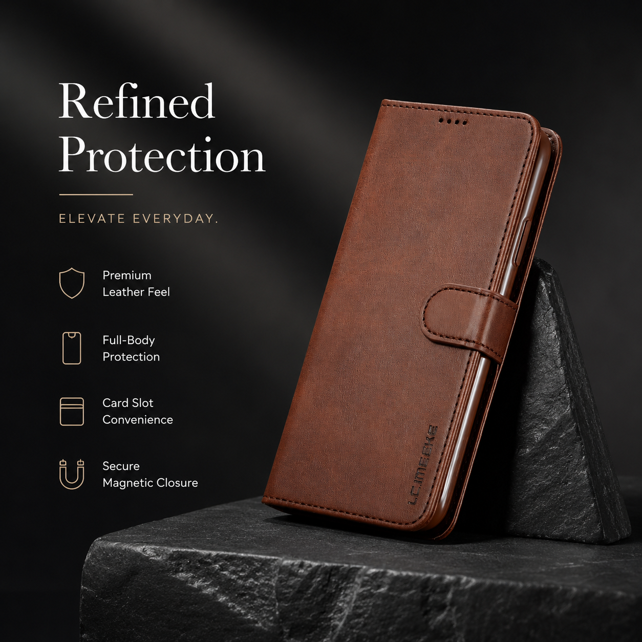 Premium iPhone Case Leather Wallet Flip Cover Card Slot Magnetic Closure Full Body Protection