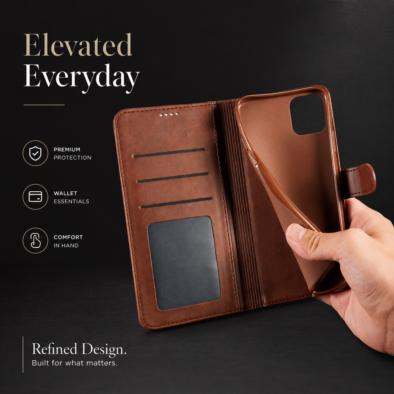 Premium iPhone Case Leather Wallet Flip Cover Card Slot Magnetic Closure Full Body Protection