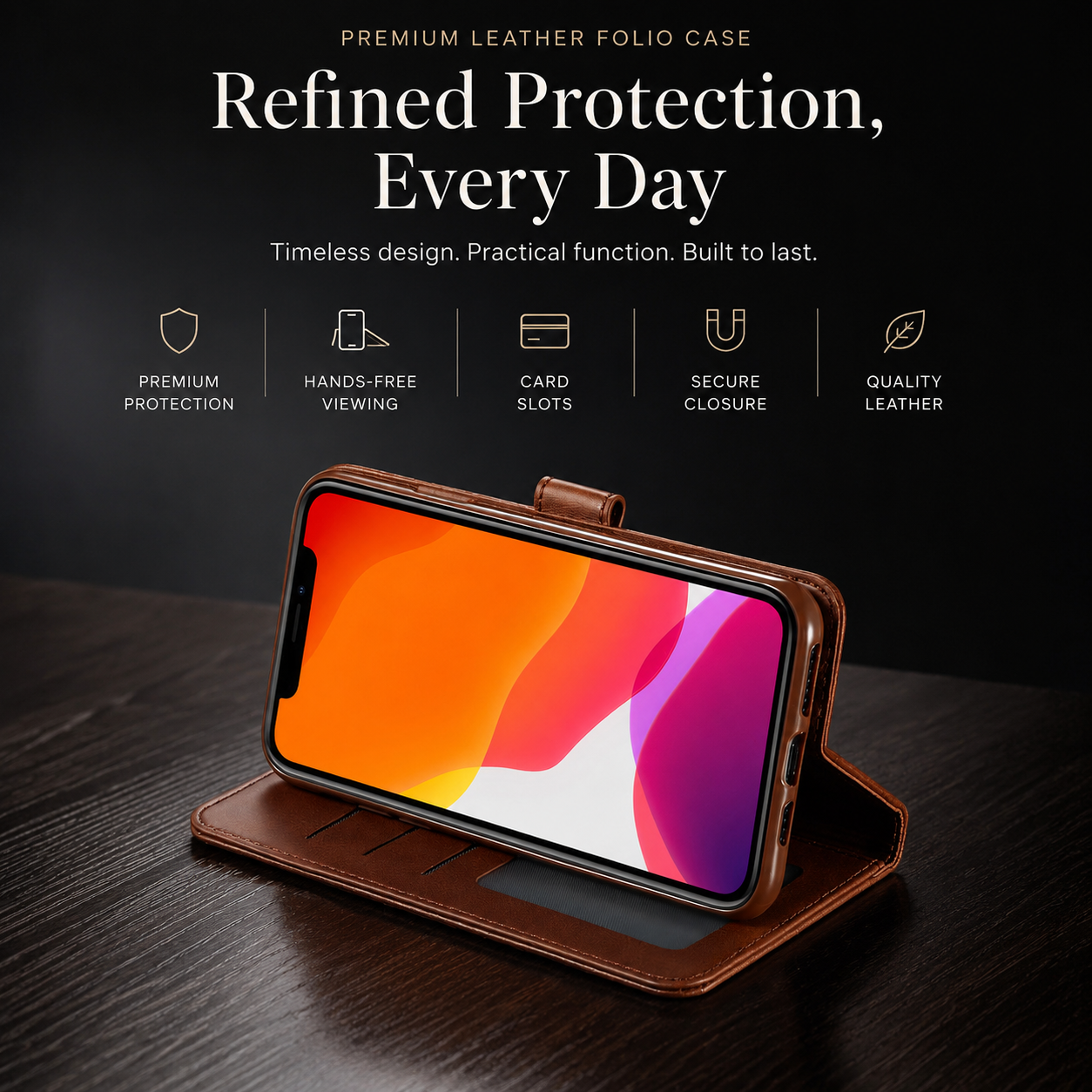 Premium iPhone Case Leather Wallet Flip Cover Card Slot Magnetic Closure Full Body Protection