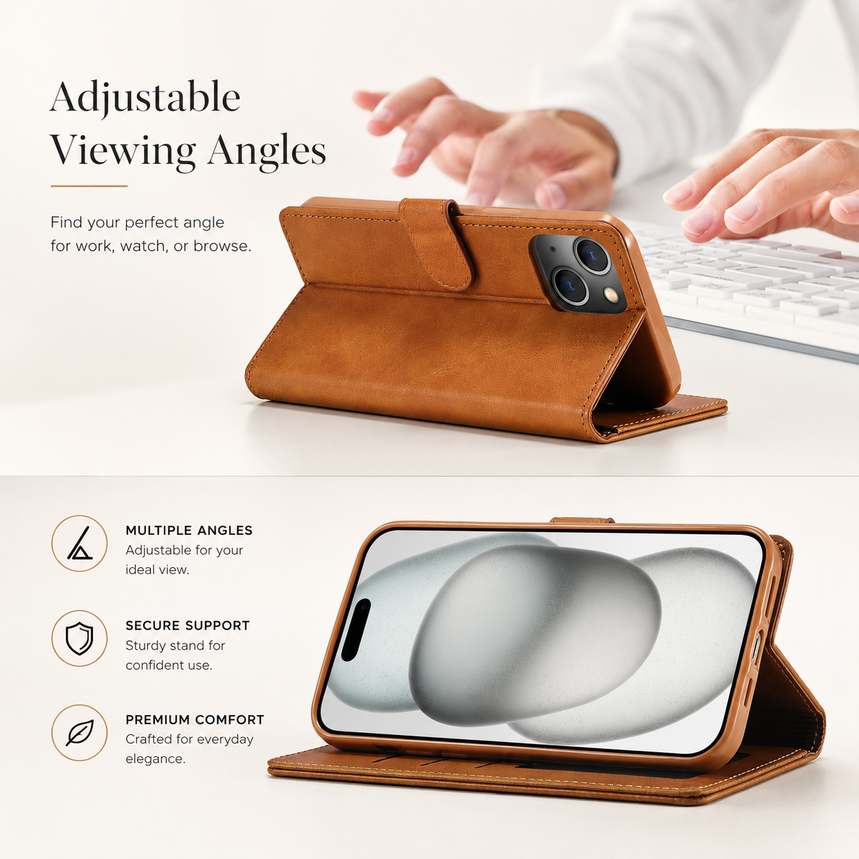 Premium iPhone Case Leather Wallet Flip Cover Card Slot Magnetic Closure Full Body Protection