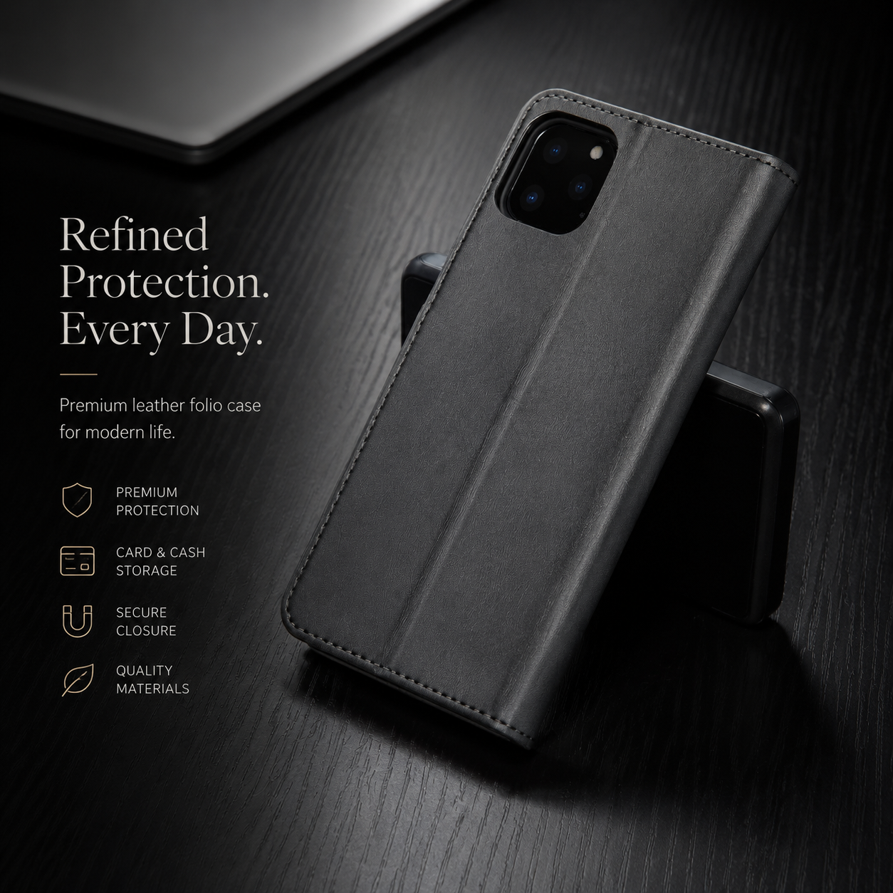 Premium iPhone Case Leather Wallet Flip Cover Card Slot Magnetic Closure Full Body Protection