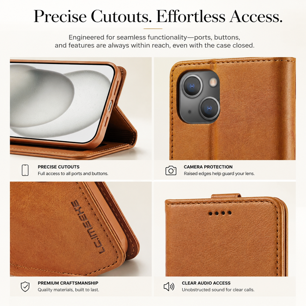 Premium iPhone Case Leather Wallet Flip Cover Card Slot Magnetic Closure Full Body Protection