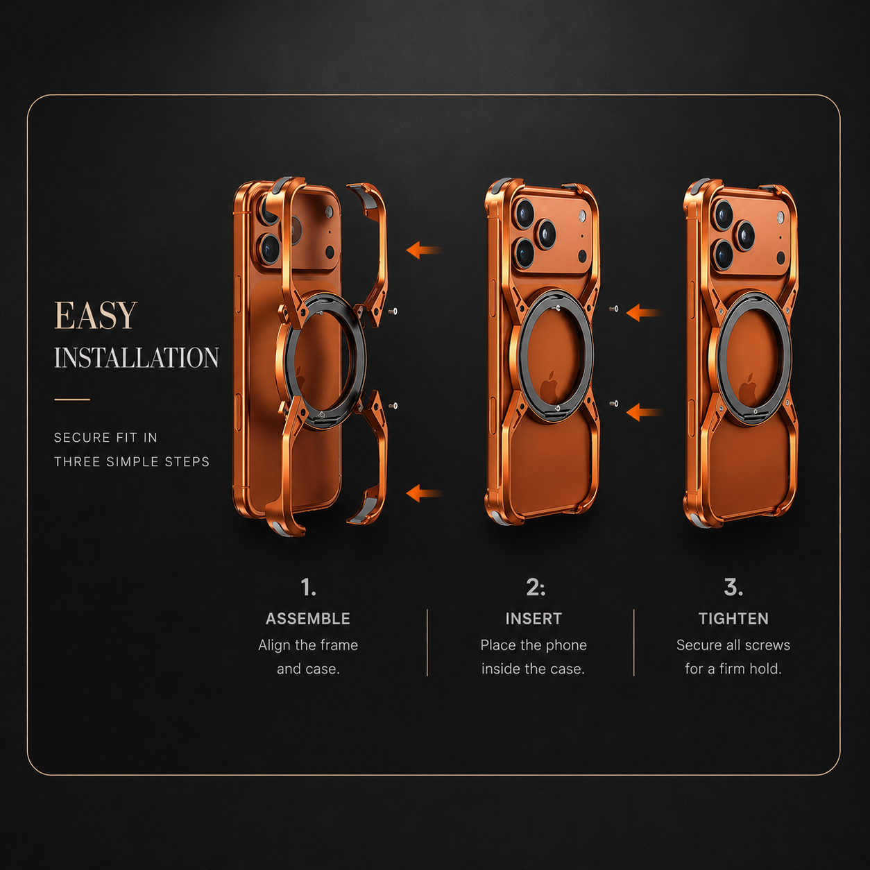 Premium iPhone Case MagSafe Compatible Aluminum Alloy Bumper Cover 360° Rotating Ring Stand Shockproof Camera Lens Protection
