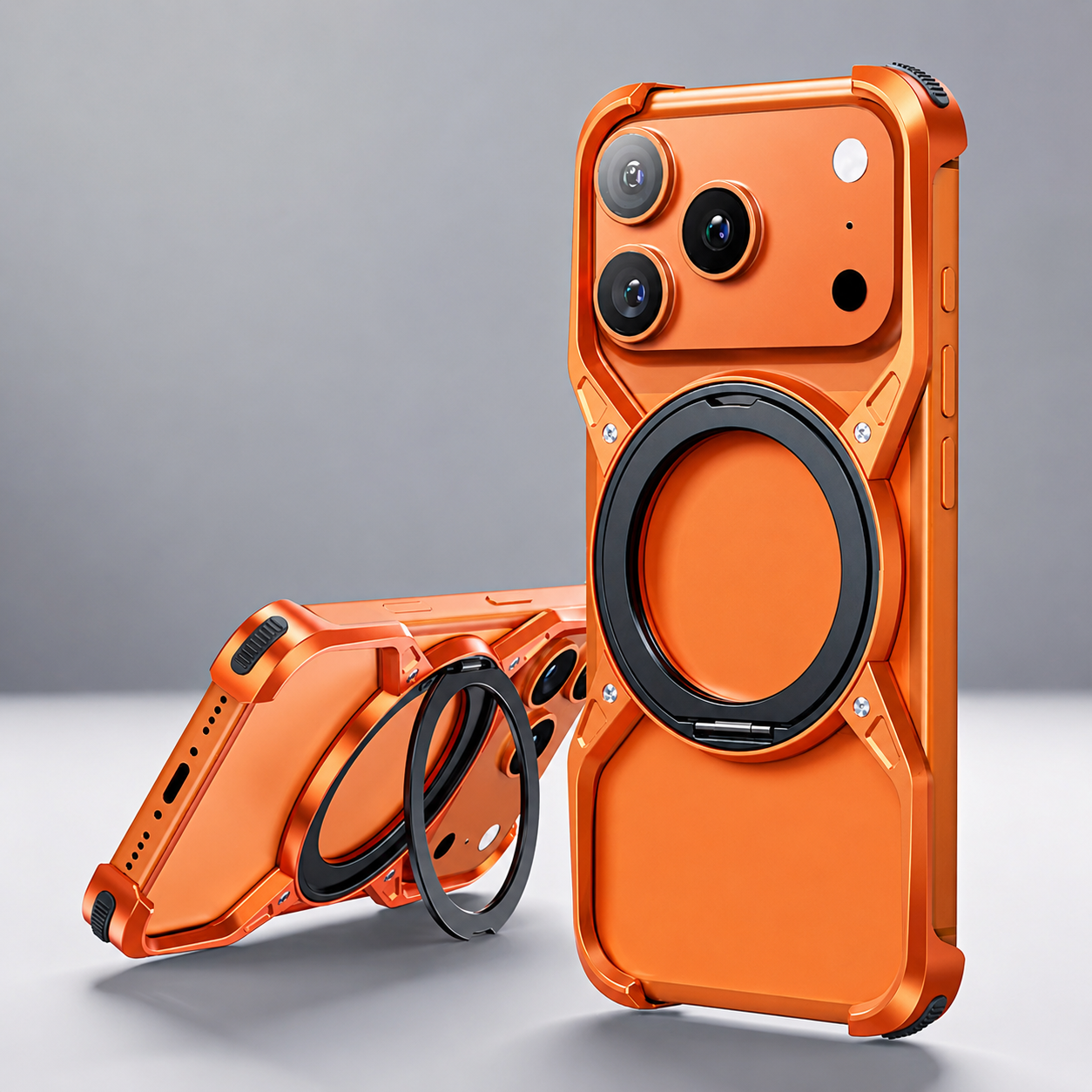 Premium iPhone Case MagSafe Compatible Aluminum Alloy Bumper Cover 360° Rotating Ring Stand Shockproof Camera Lens Protection