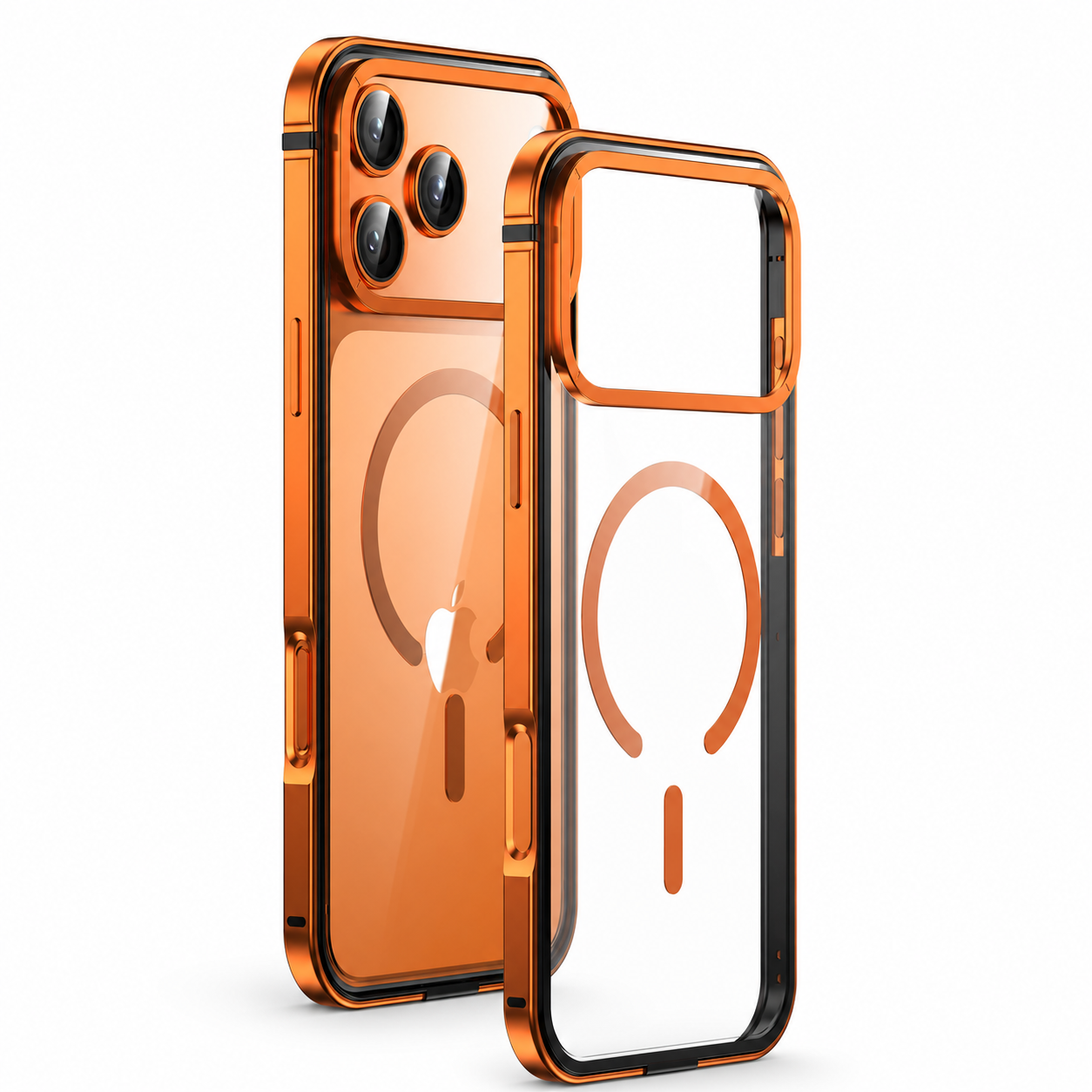 Premium iPhone Case MagSafe Compatible Aluminum Alloy Frame Cover Transparent Back Shockproof Camera Lens Protection