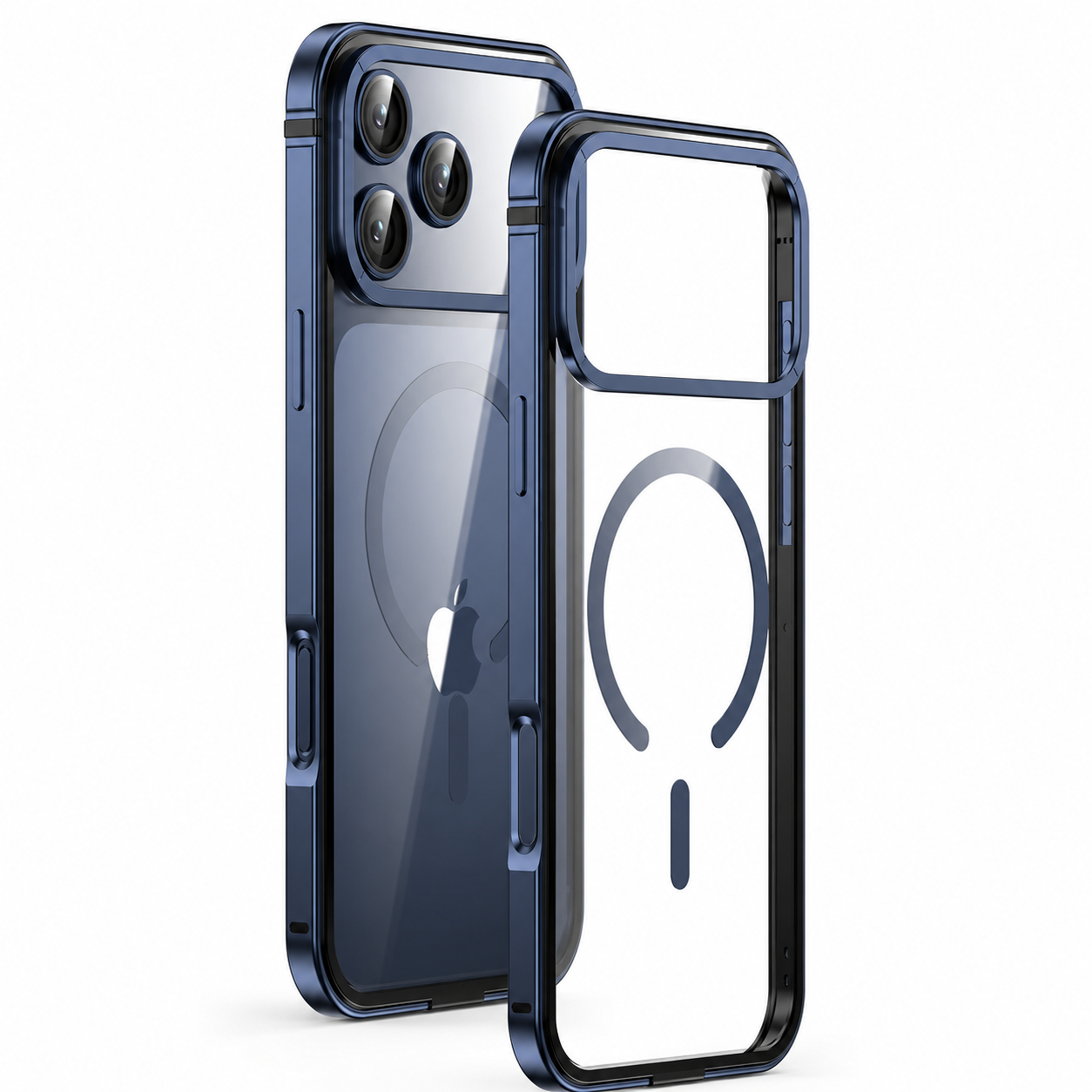 Premium iPhone Case MagSafe Compatible Aluminum Alloy Frame Cover Transparent Back Shockproof Camera Lens Protection