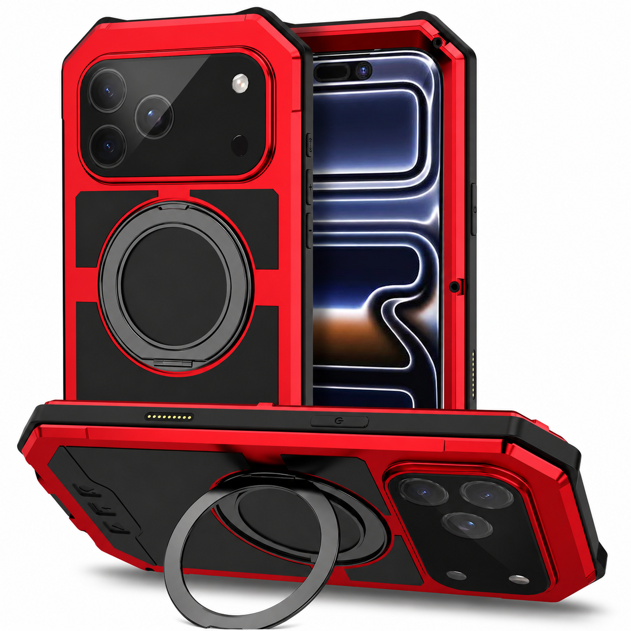 Premium iPhone Case MagSafe Compatible Aluminum Armor Frame Cover Built-in Kickstand Glass Screen Protection Shockproof Full Coverage