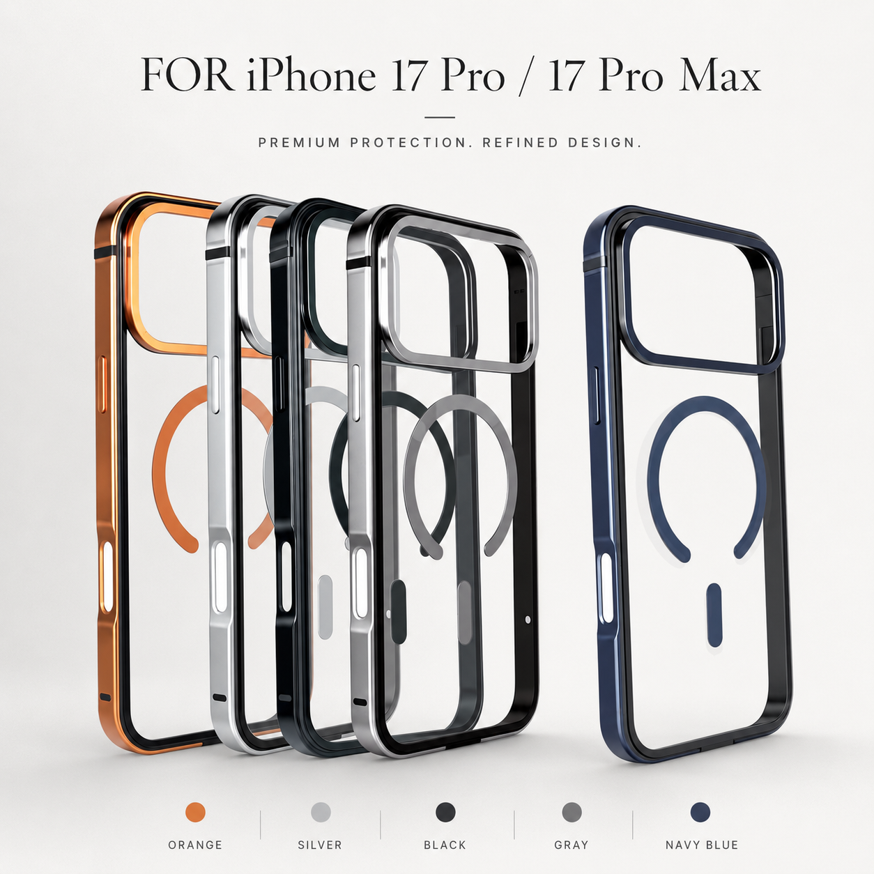 Premium iPhone Case MagSafe Compatible Aluminum Frame Cover HD Transparent Backplate Shockproof Camera Lens Protection