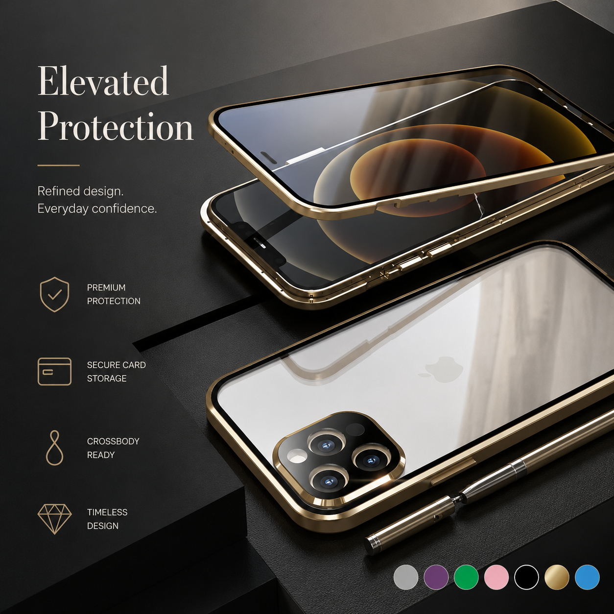 Premium iPhone Case MagSafe Compatible Aluminum Frame Tempered Glass Cover Full Protection