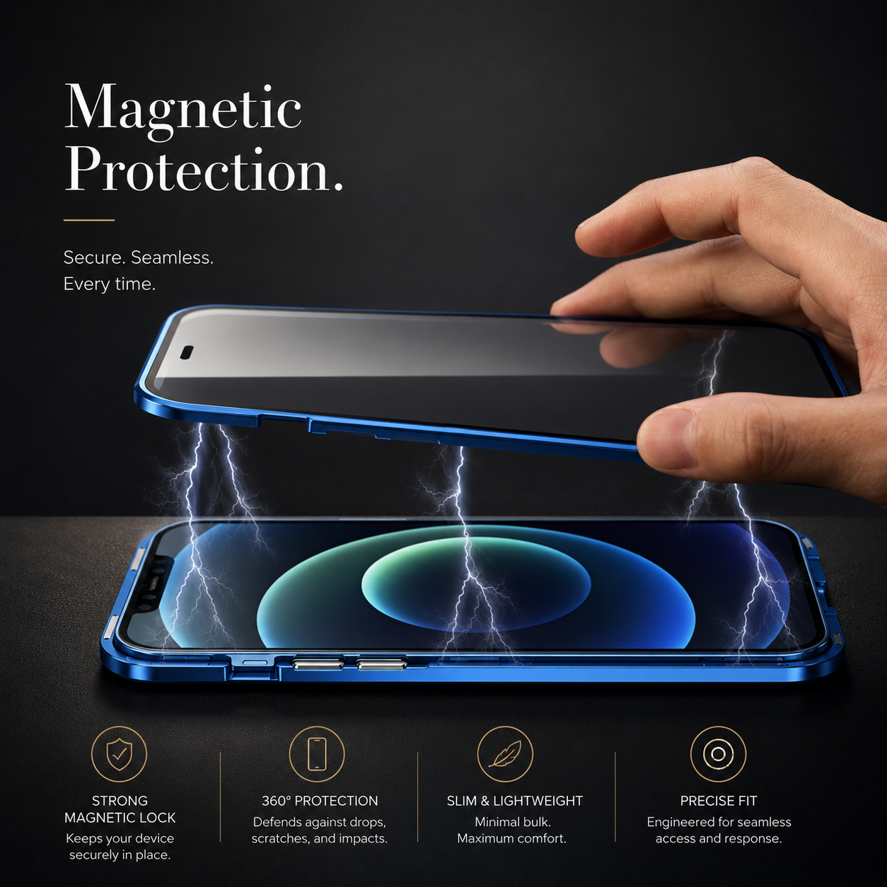 Premium iPhone Case MagSafe Compatible Aluminum Frame Tempered Glass Cover Full Protection