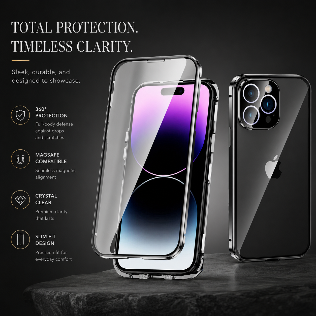 Premium iPhone Case MagSafe Compatible Aluminum Frame Tempered Glass Cover Full Protection