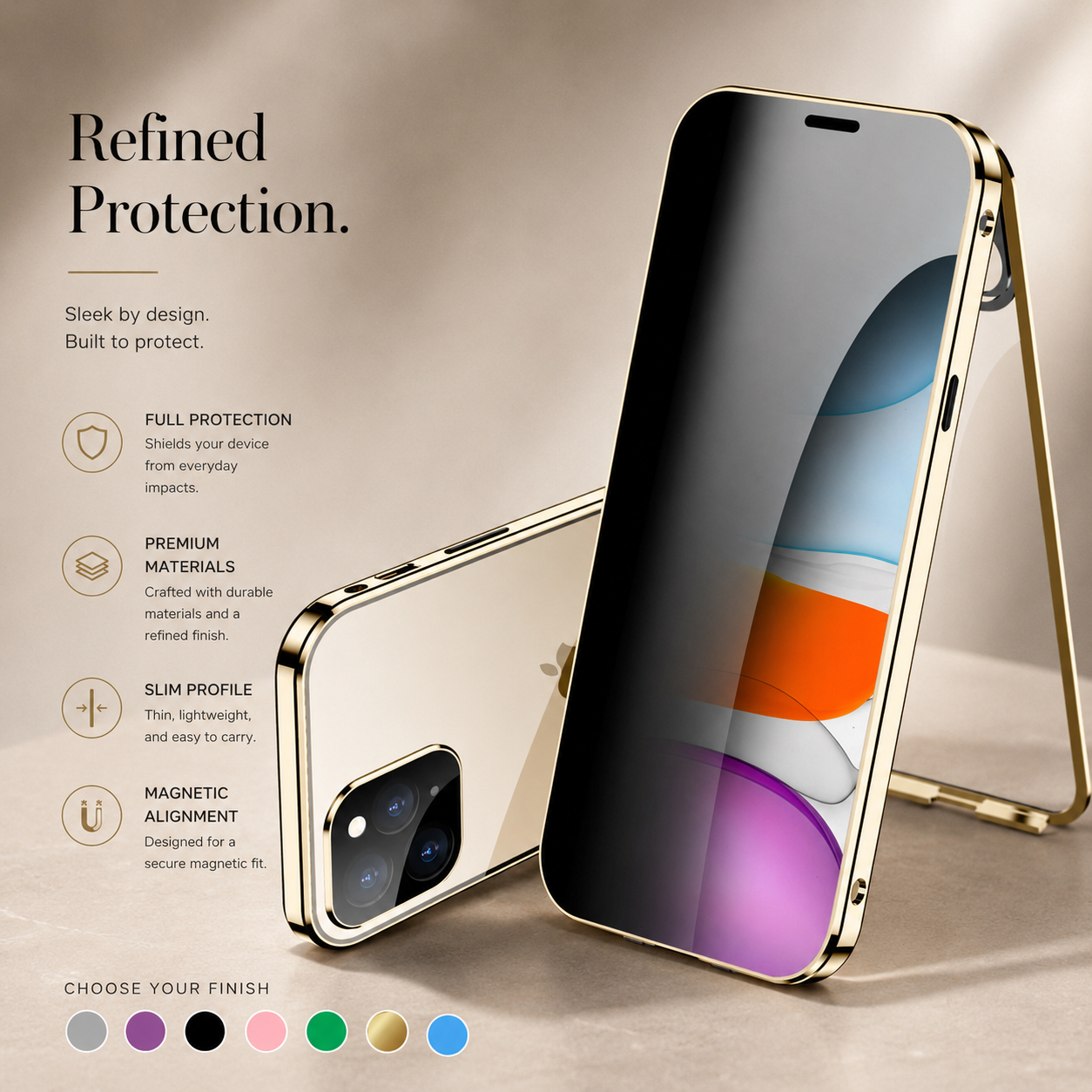 Premium iPhone Case MagSafe Compatible Aluminum Frame Tempered Glass Cover Full Protection