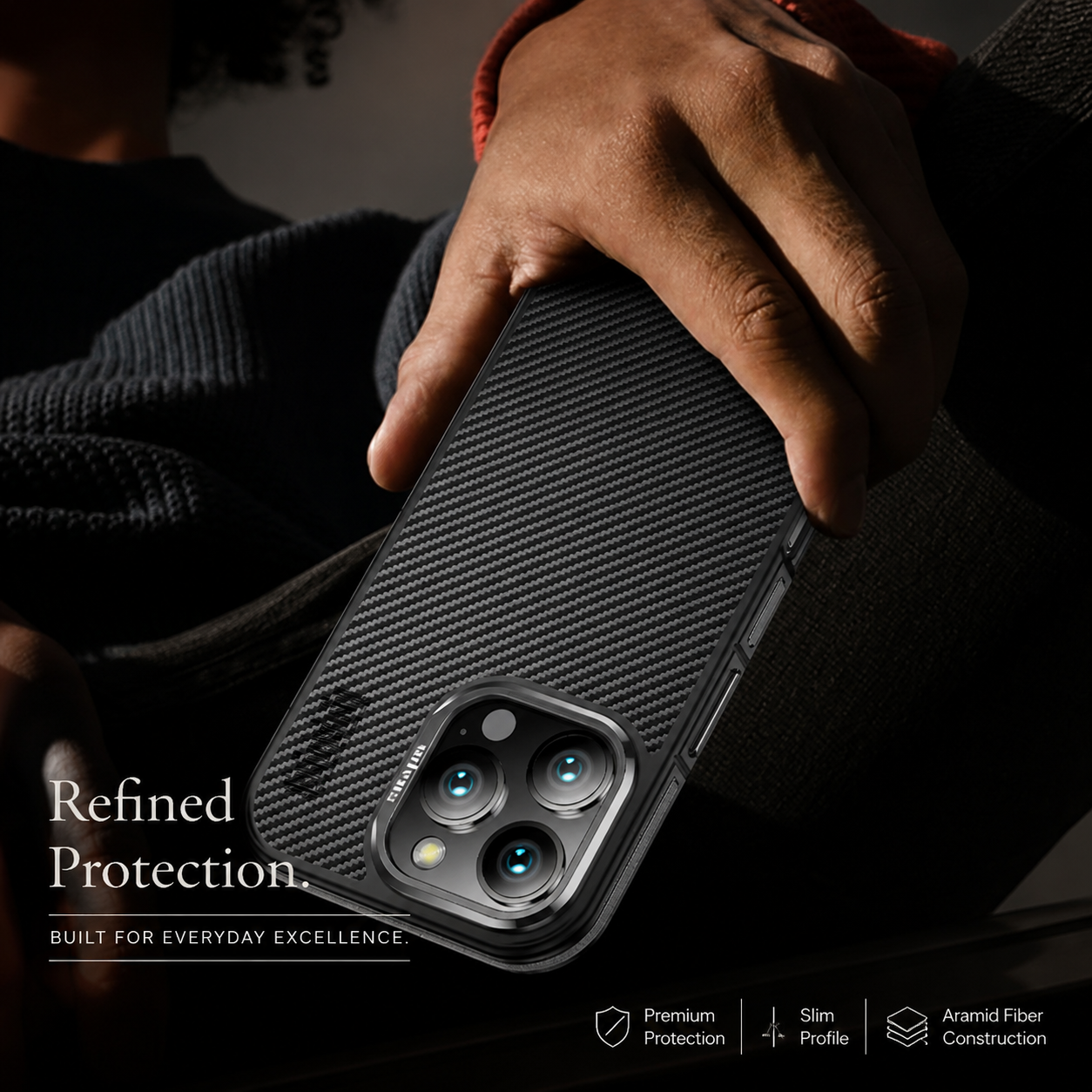 Premium iPhone Case MagSafe Compatible Aramid Fiber 600D Cover Ultra Thin Shockproof Carbon Texture Design