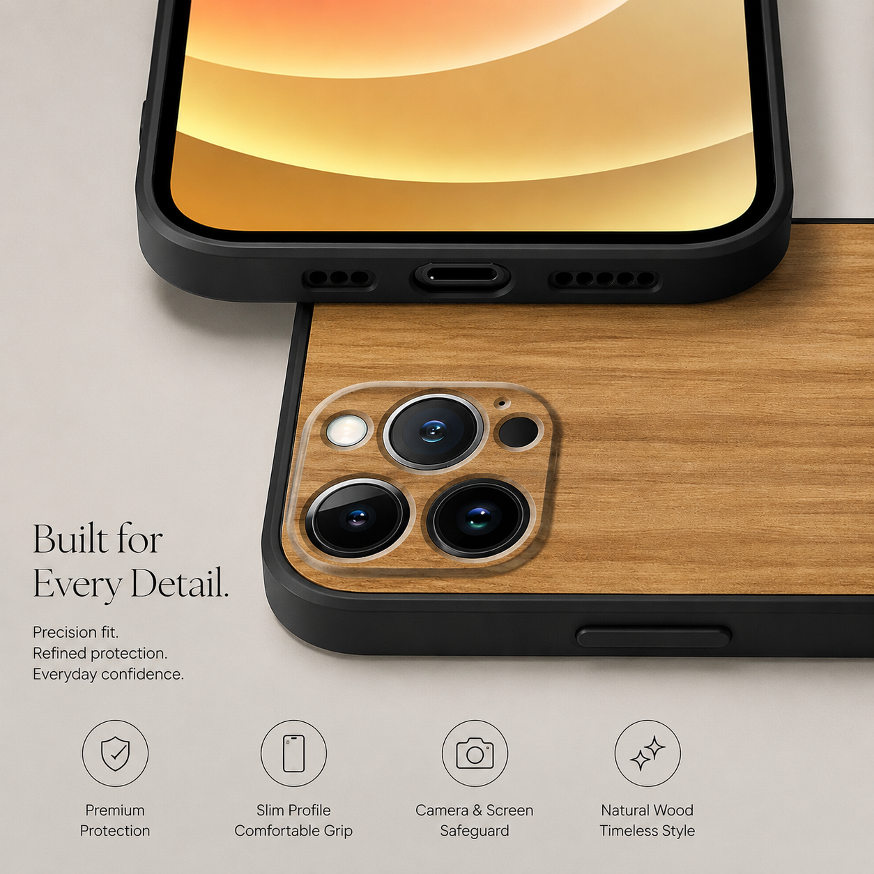 Premium iPhone Case MagSafe Compatible Bamboo Wood Grain Cover Metallic Frame Shockproof Protection