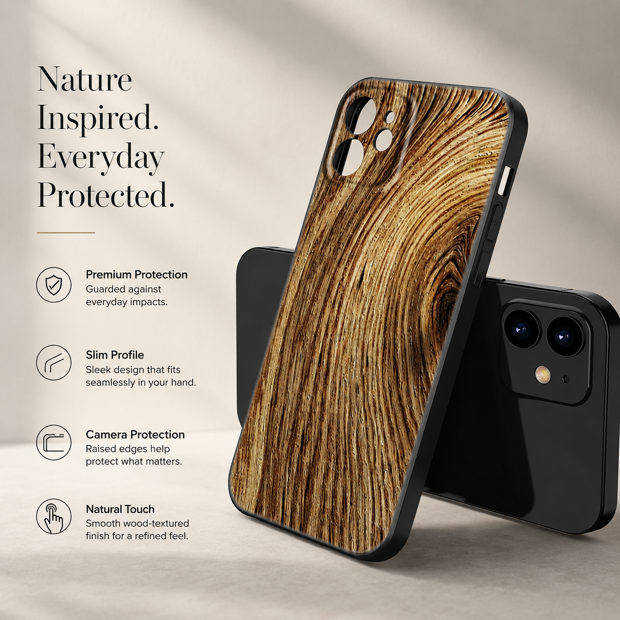 Premium iPhone Case MagSafe Compatible Bamboo Wood Grain Cover Metallic Frame Shockproof Protection