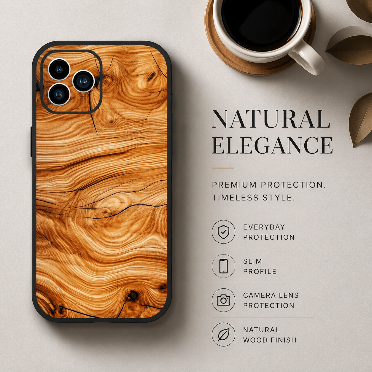 Premium iPhone Case MagSafe Compatible Bamboo Wood Grain Cover Metallic Frame Shockproof Protection