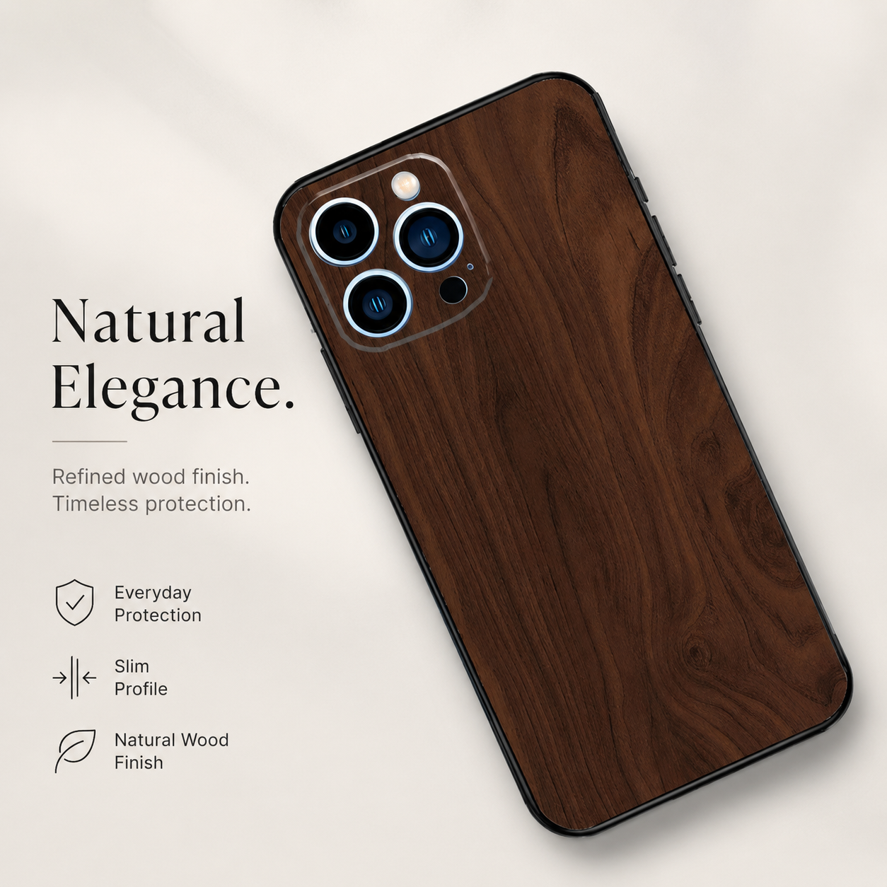 Premium iPhone Case MagSafe Compatible Bamboo Wood Grain Cover Metallic Frame Shockproof Protection