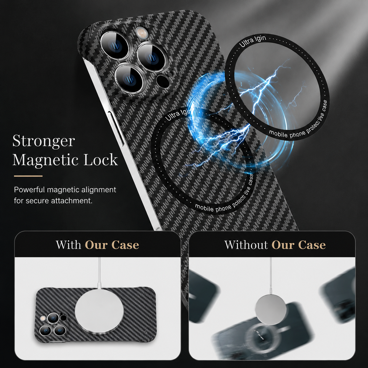 Premium iPhone Case MagSafe Compatible Carbon Fiber Magnetic Cover Shockproof Slim Lightweight Design