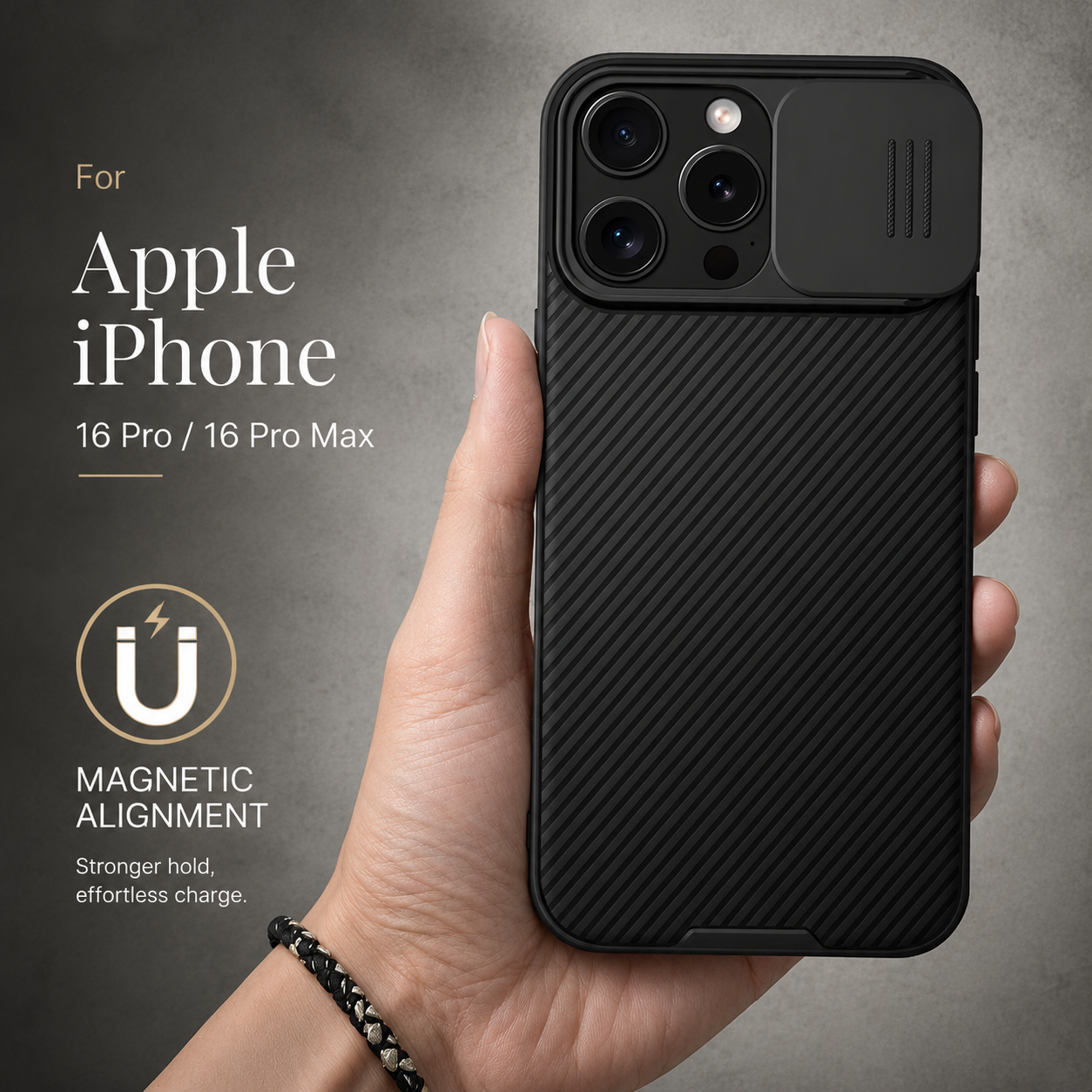 Premium iPhone Case MagSafe Compatible Carbon Fiber Texture Cover Sliding Camera Protection