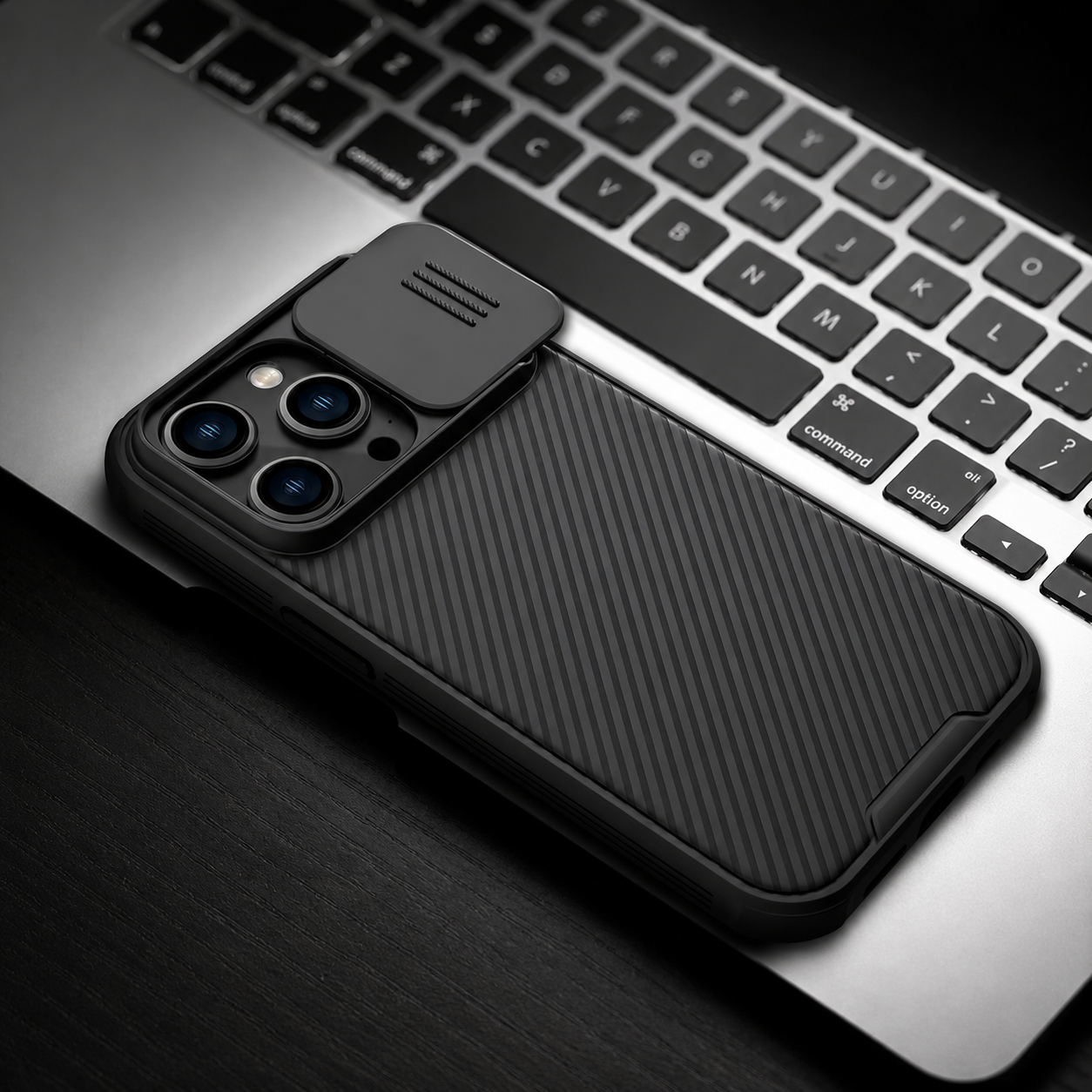 Premium iPhone Case MagSafe Compatible Carbon Fiber Texture Cover Sliding Camera Protection