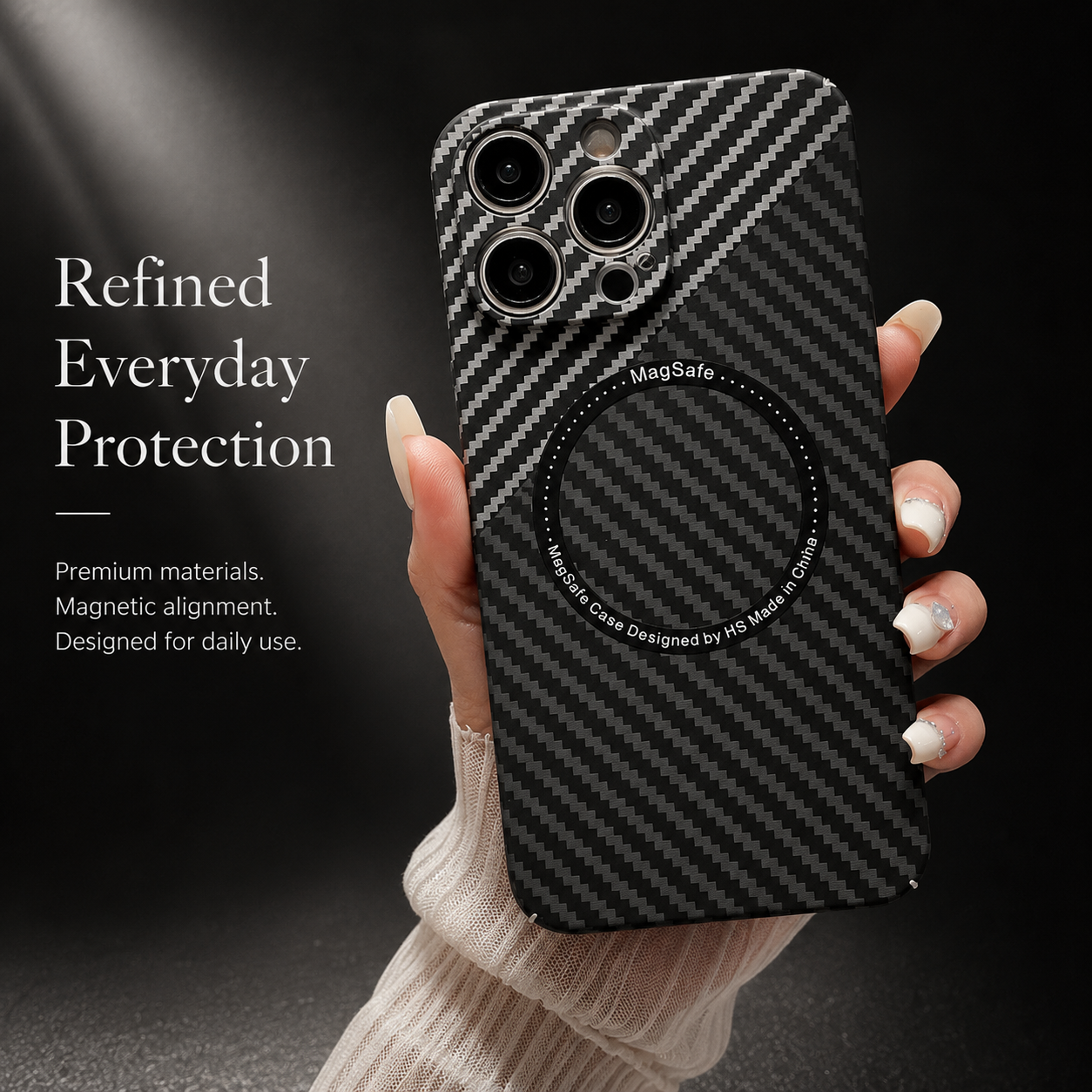 Premium iPhone Case MagSafe Compatible Carbon Fiber Texture Cover Ultra Thin Shockproof Protection