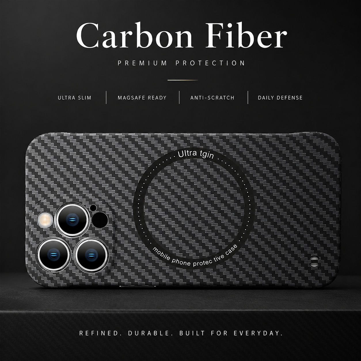 Premium iPhone Case MagSafe Compatible Carbon Fiber Texture Cover Ultra Thin Shockproof Protection