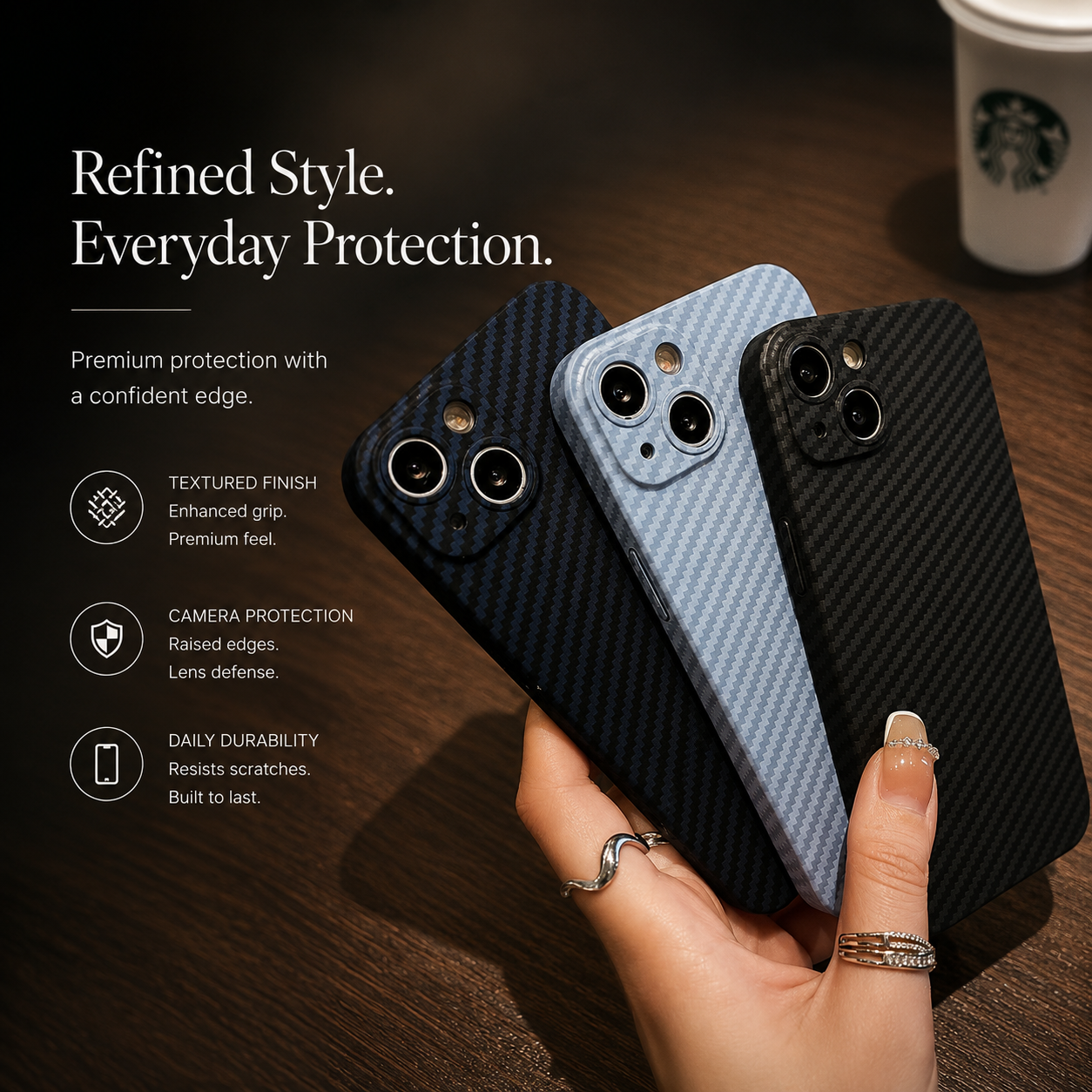 Premium iPhone Case MagSafe Compatible Carbon Fiber Texture Matte Cover Slim Protection