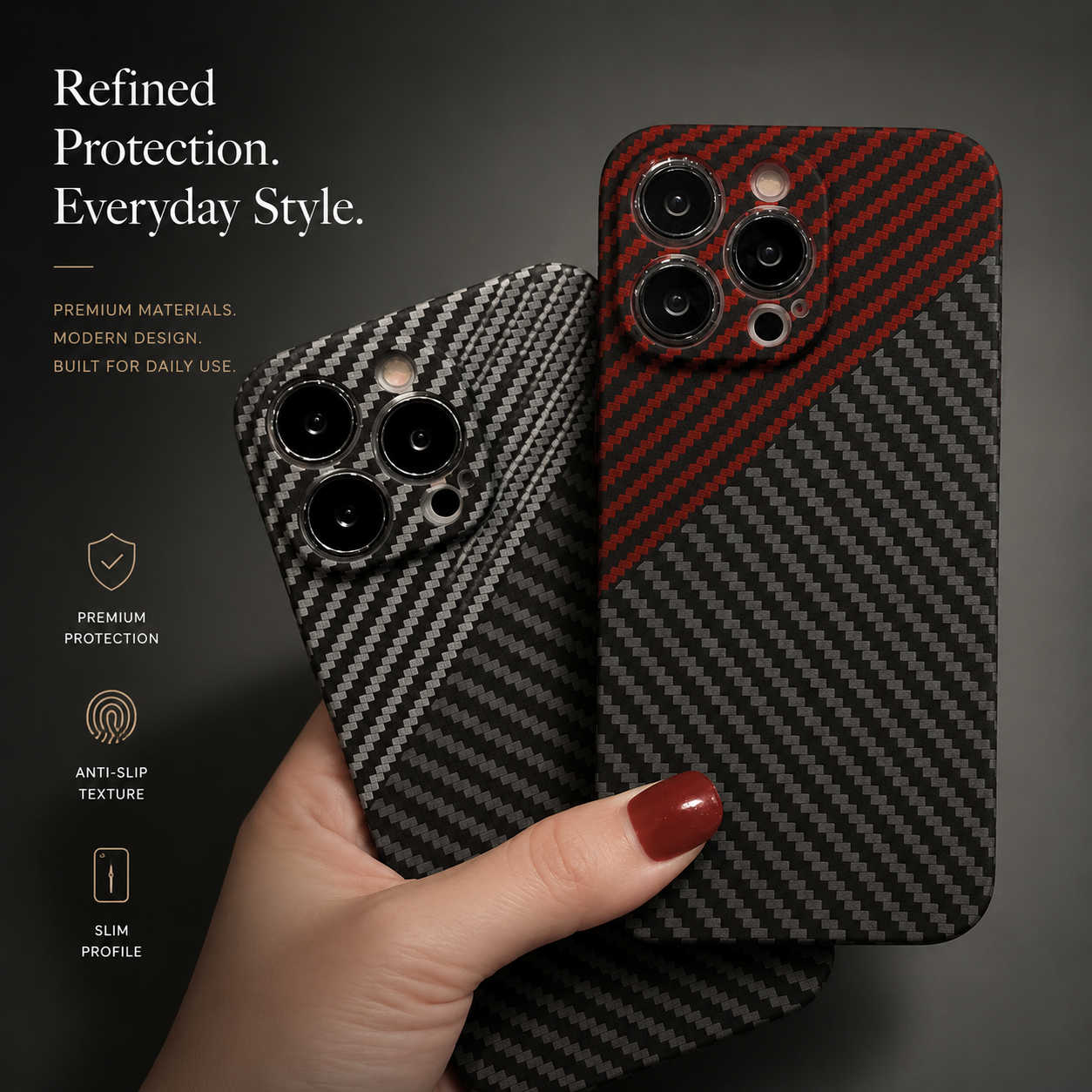 Premium iPhone Case MagSafe Compatible Carbon Fiber Texture Matte Cover Slim Protection