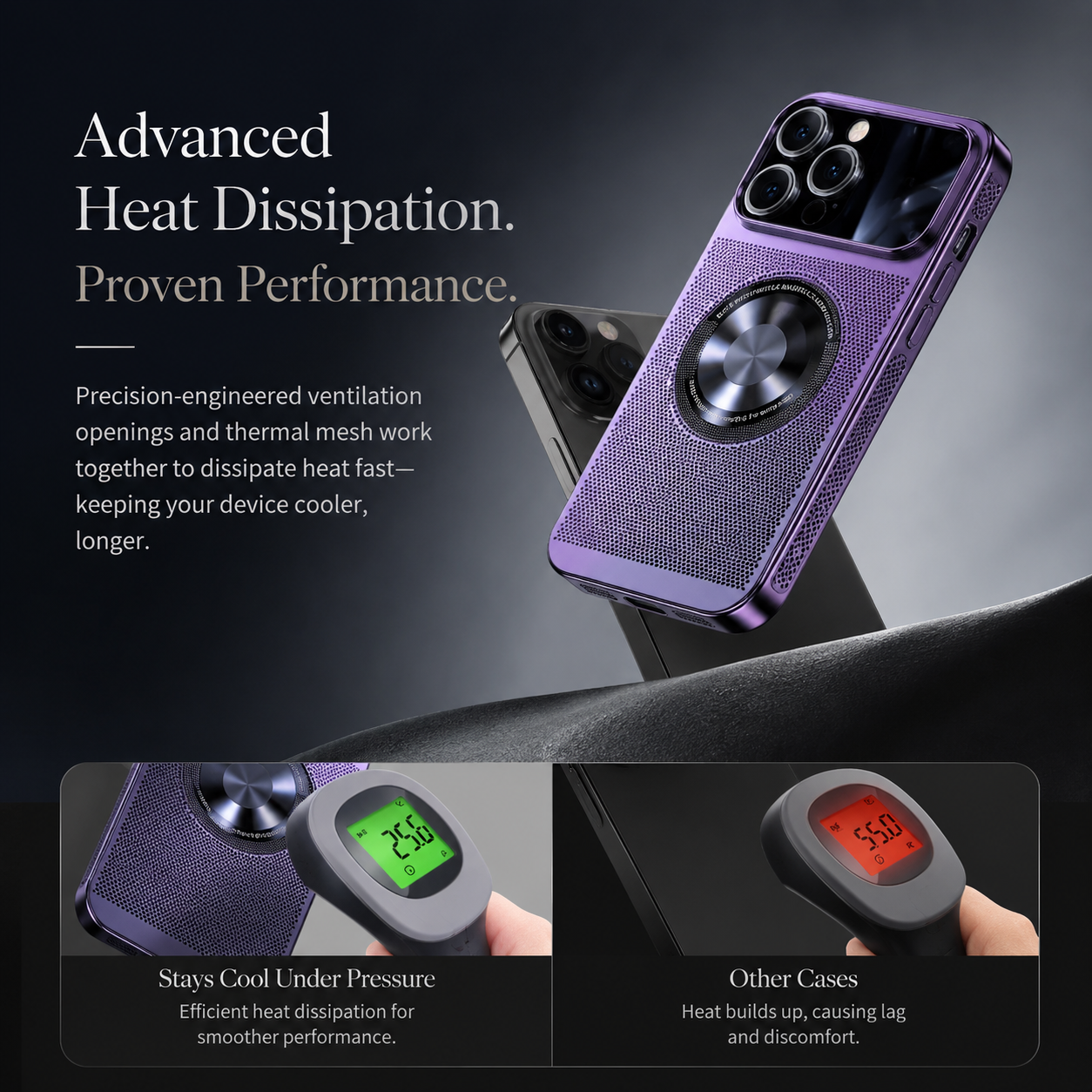 Premium iPhone Case MagSafe Compatible Cooling Mesh Cover Shockproof PC TPU Camera Lens Protection
