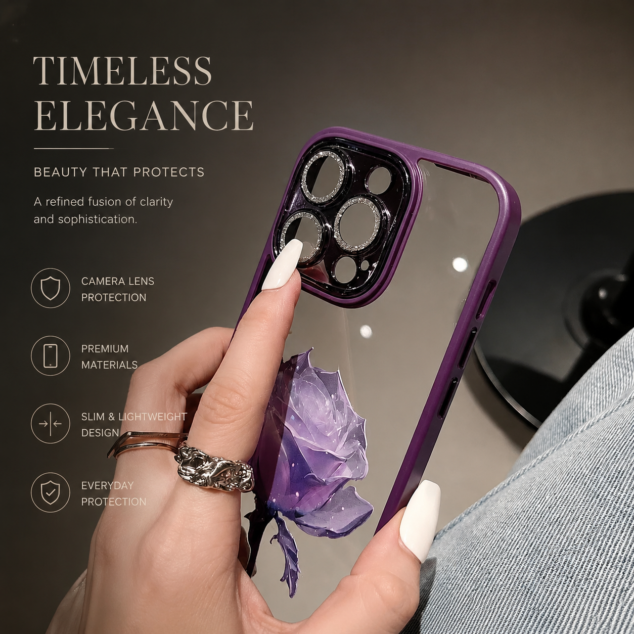 Premium iPhone Case MagSafe Compatible Crystal Rose Diamond Cover Shockproof Slim Protection
