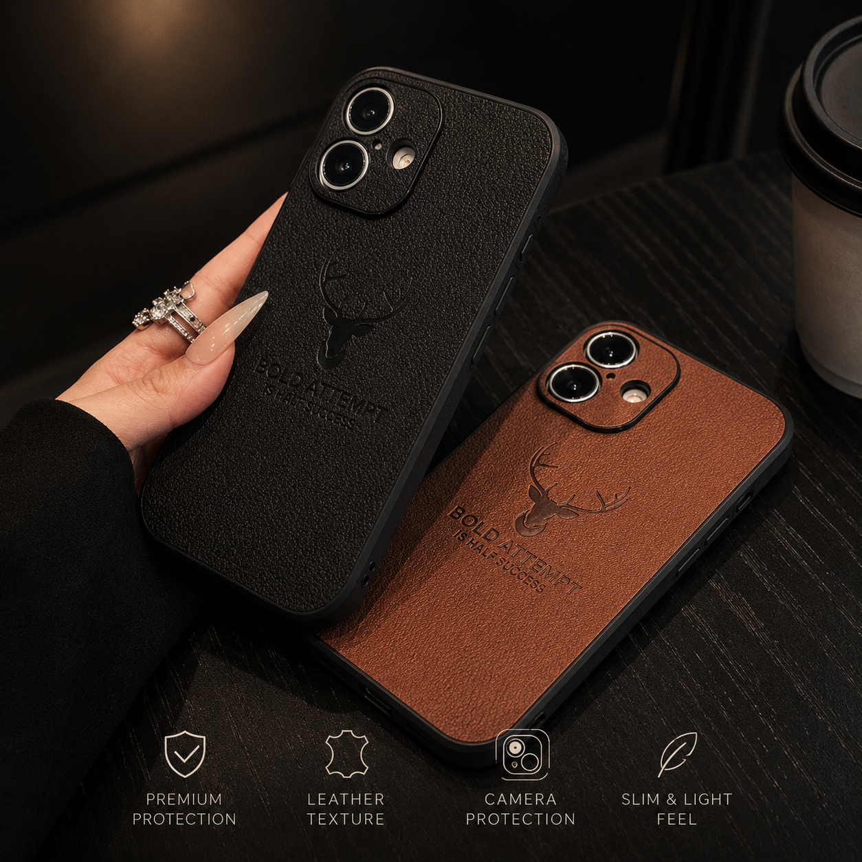 Premium iPhone Case MagSafe Compatible Deer Leather Texture Cover Ultra Thin Protection
