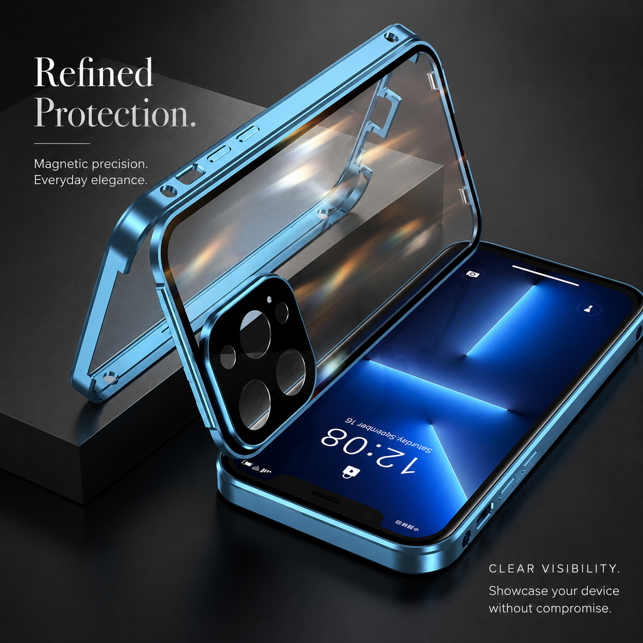 Premium iPhone Case MagSafe Compatible Double-Sided Glass Cover Metal Frame 360° Protection