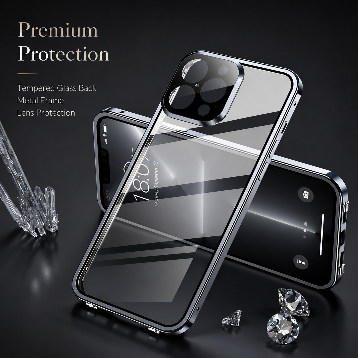 Premium iPhone Case MagSafe Compatible Double-Sided Glass Cover Metal Frame 360° Protection