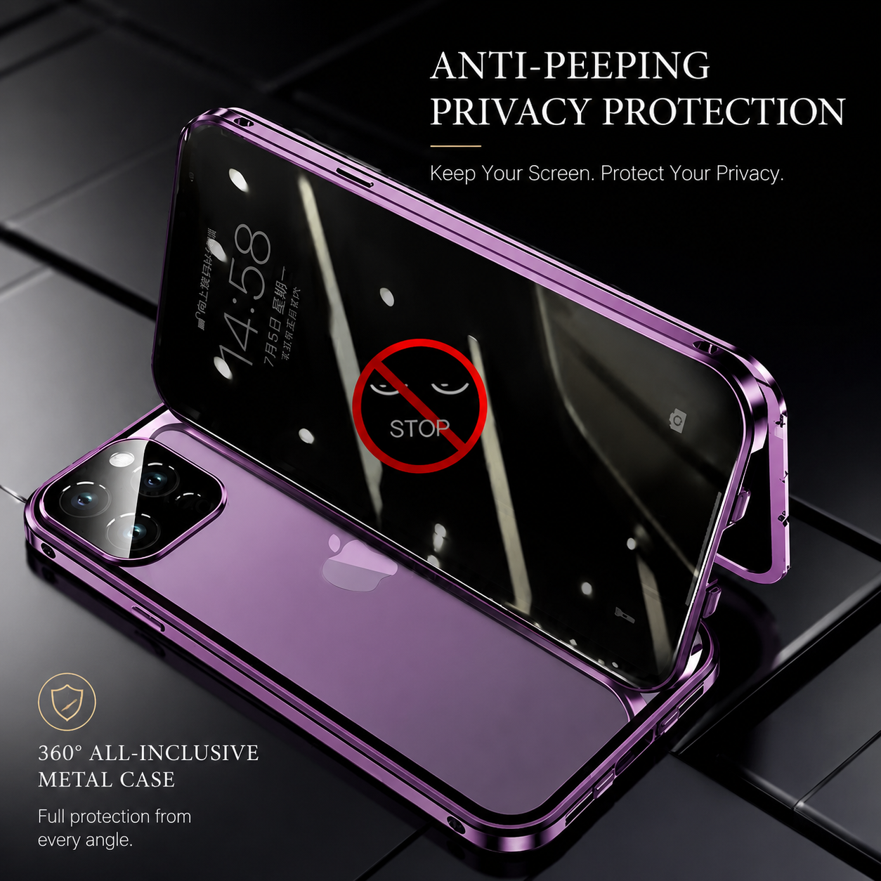 Premium iPhone Case MagSafe Compatible Double-Sided Privacy Glass Cover 360° Full Protection
