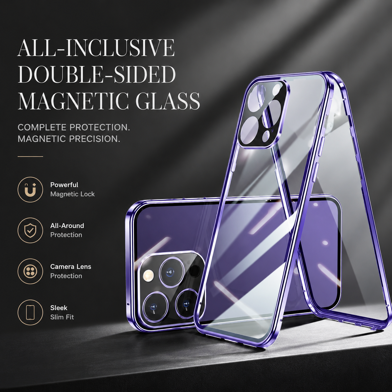 Premium iPhone Case MagSafe Compatible Double-Sided Tempered Glass Cover Metal Frame Full Protection