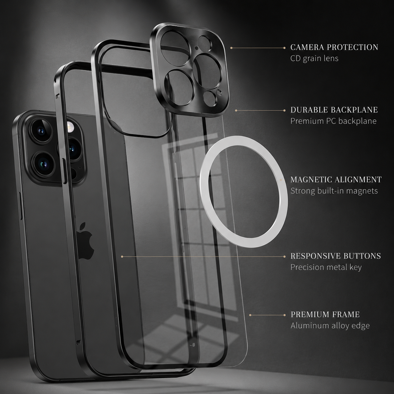 Premium iPhone Case MagSafe Compatible Double-Sided Tempered Glass Cover Metal Frame Ultra Thin Protection
