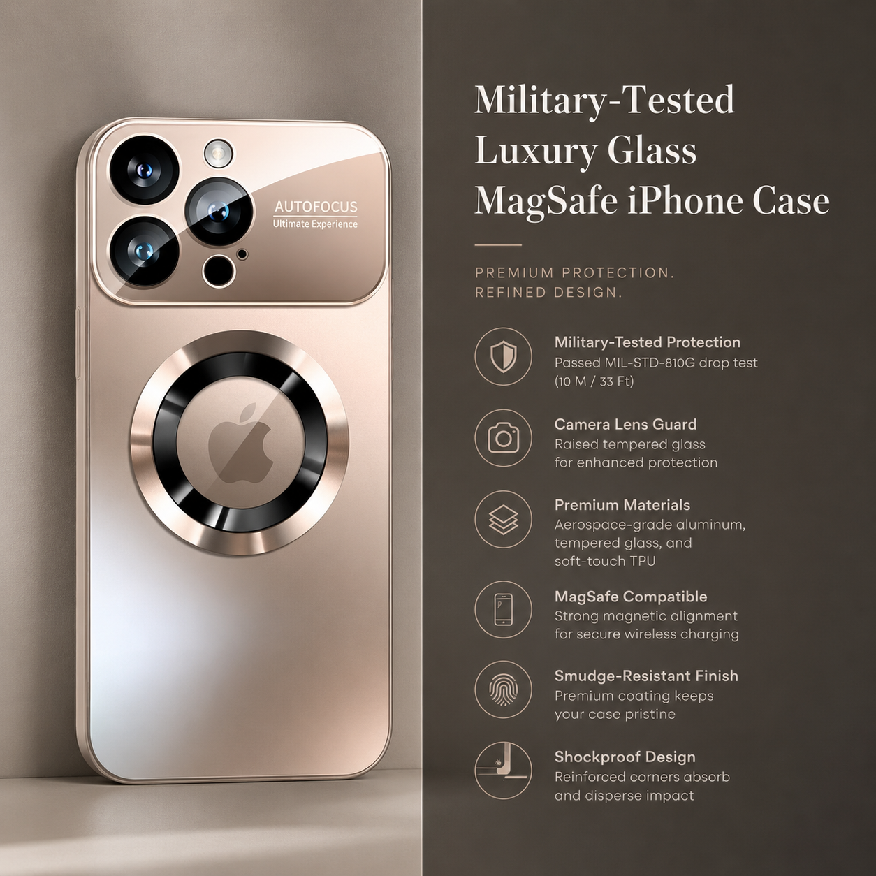 Premium iPhone Case MagSafe Compatible Electroplated Glass Magnetic Shockproof Cover Camera Lens Protection Slim Reflective Hard Back