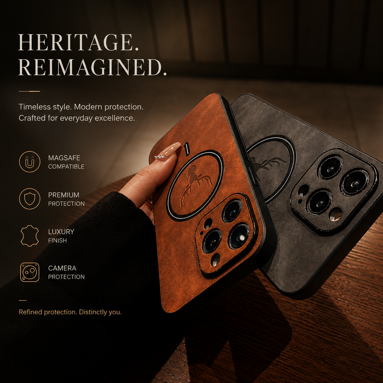 Premium iPhone Case MagSafe Compatible Genuine Deer Leather Cover Shockproof Slim Protection