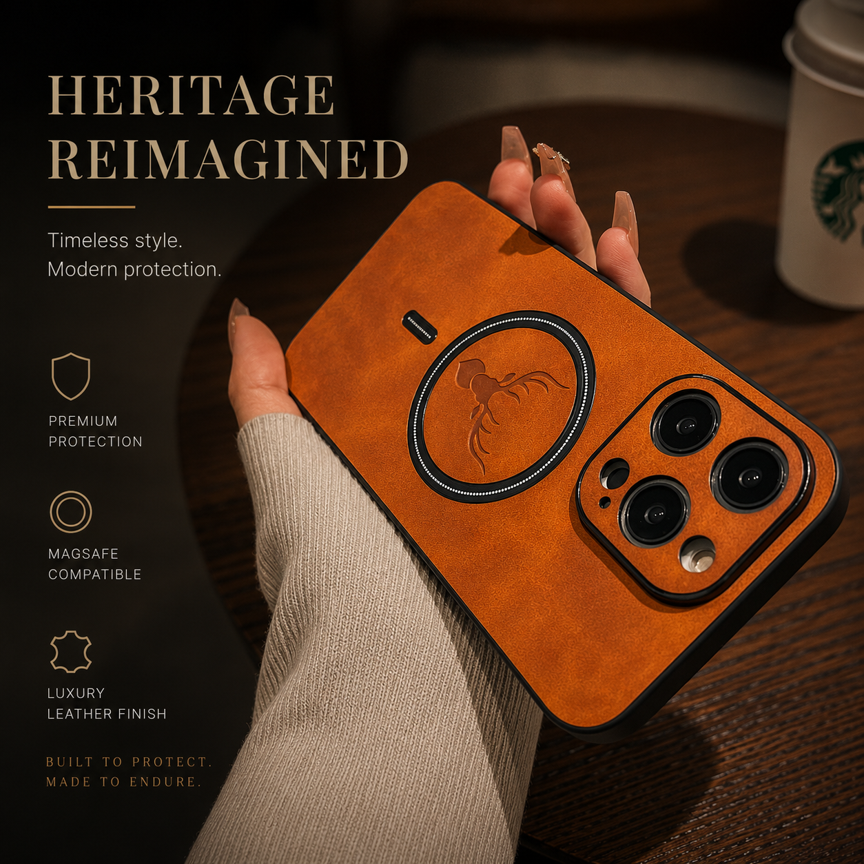 Premium iPhone Case MagSafe Compatible Genuine Deer Leather Cover Shockproof Slim Protection
