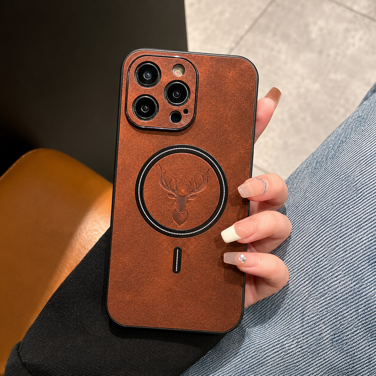 Premium iPhone Case MagSafe Compatible Genuine Deer Leather Cover Shockproof Slim Protection