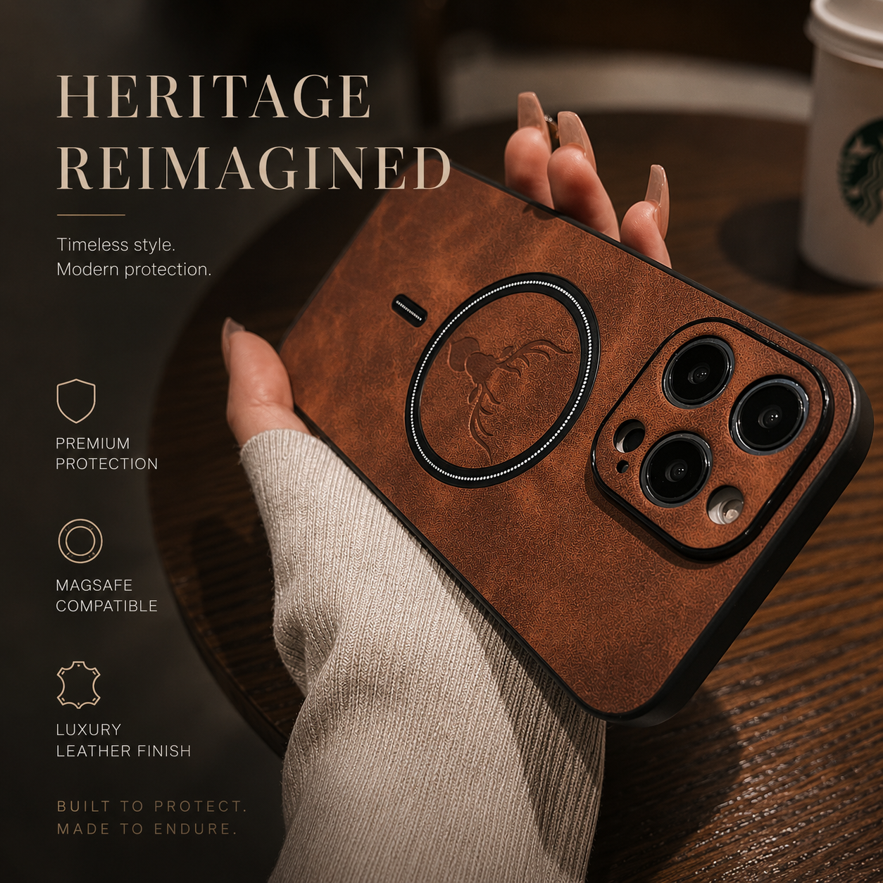 Premium iPhone Case MagSafe Compatible Genuine Deer Leather Cover Shockproof Slim Protection