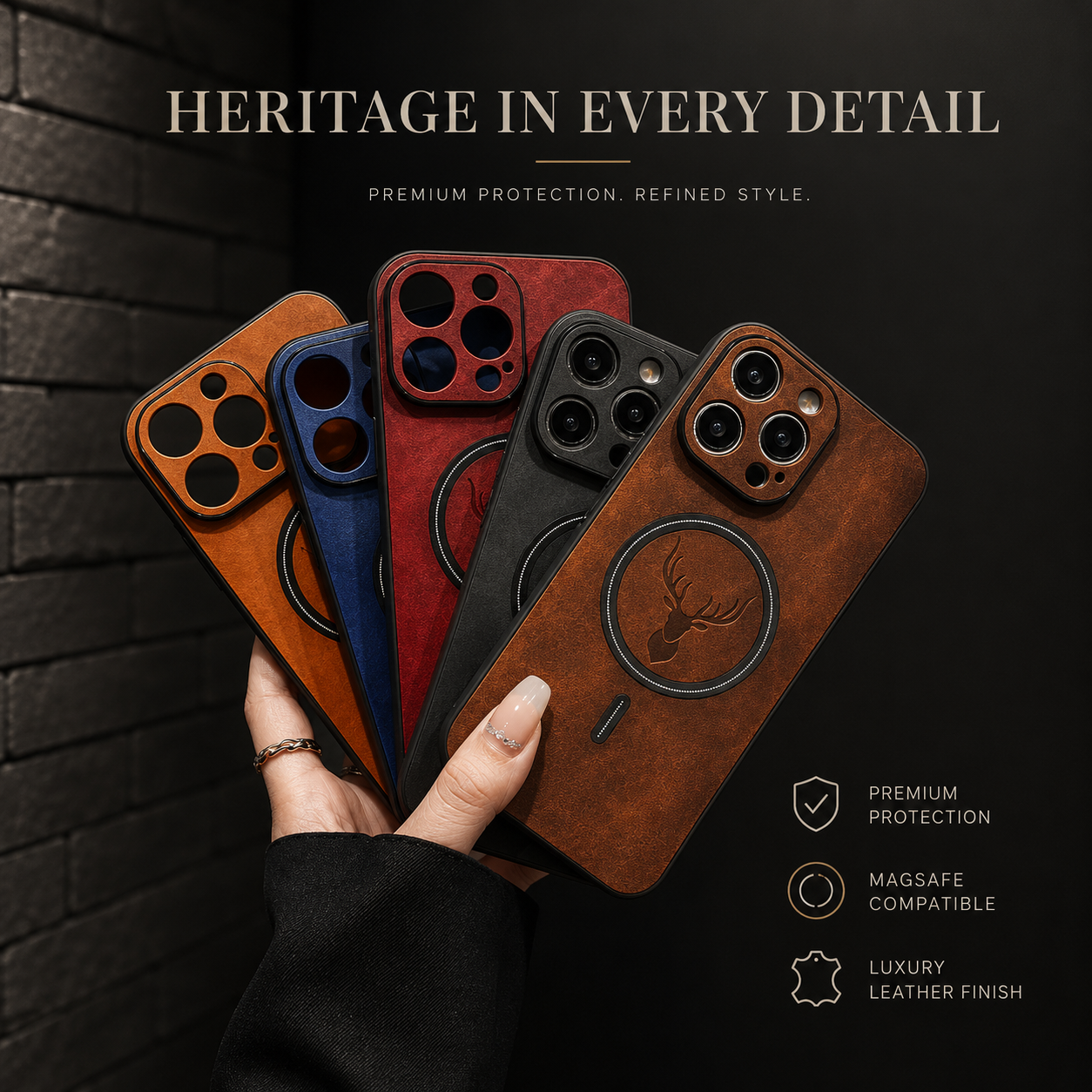 Premium iPhone Case MagSafe Compatible Genuine Deer Leather Cover Shockproof Slim Protection