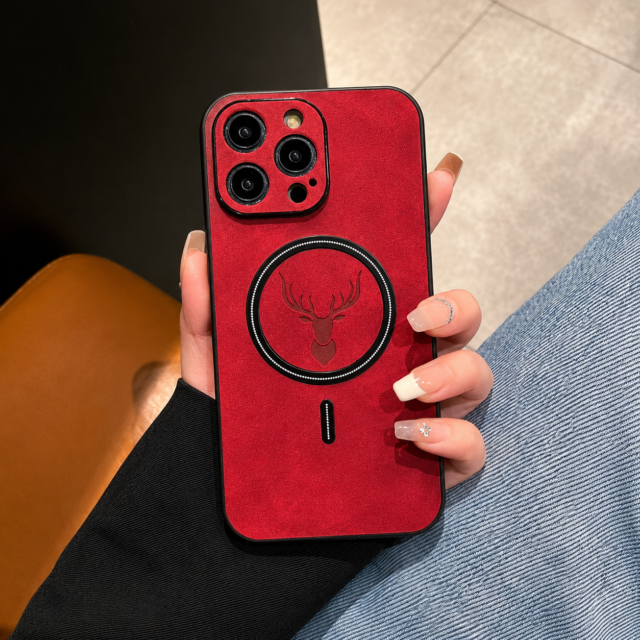 Premium iPhone Case MagSafe Compatible Genuine Deer Leather Cover Shockproof Slim Protection