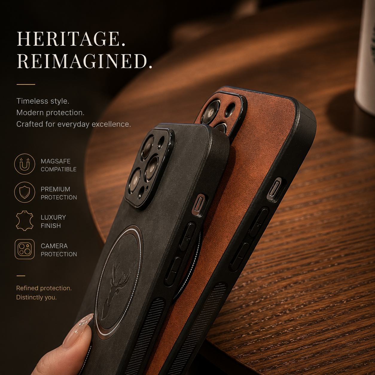 Premium iPhone Case MagSafe Compatible Genuine Deer Leather Cover Shockproof Slim Protection
