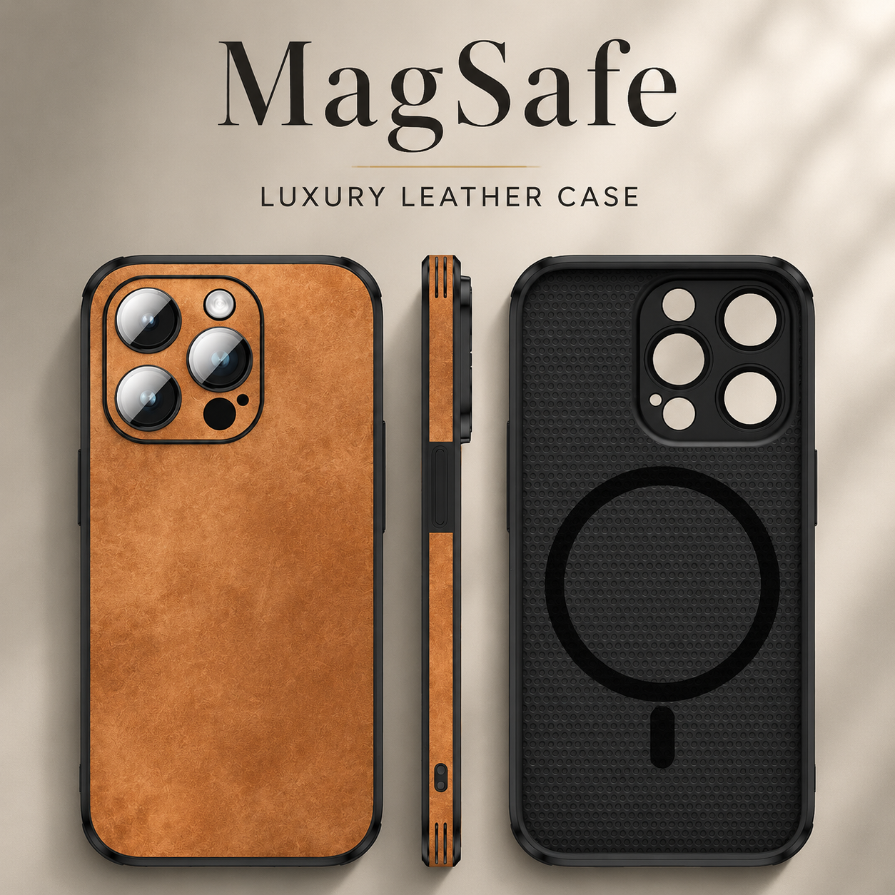 Premium iPhone Case MagSafe Compatible Genuine Leather Cover Camera Protection Slim Design